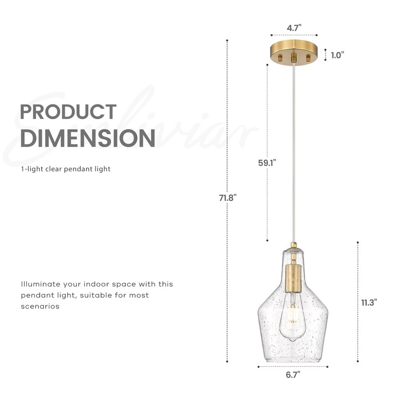 Emliviar 11 Inch Farmhouse Pendant Light Fixture, 1-Light Hanging Kitchen