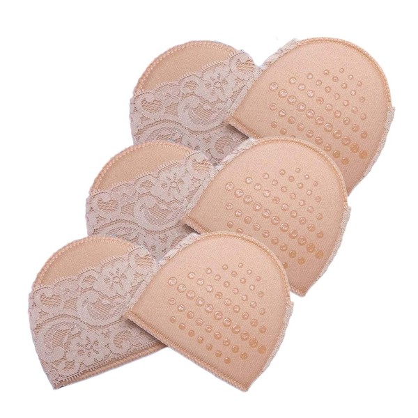 3 Pairs Invisible Lace Forefoot Pad, Women Anti-Slip Breathable Sweat-absorbent Peep Toe Half Sock Cushion, Soft Sponge Massage Liner Relief Foot Pain High Heel Shoes No Show Heelless Toe Sock (skin)