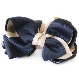 JewelVOX Hair Accessories, Bi-Color, Grosgrain Ribbon, Fluffy Banana Clip (Navy x Beige)