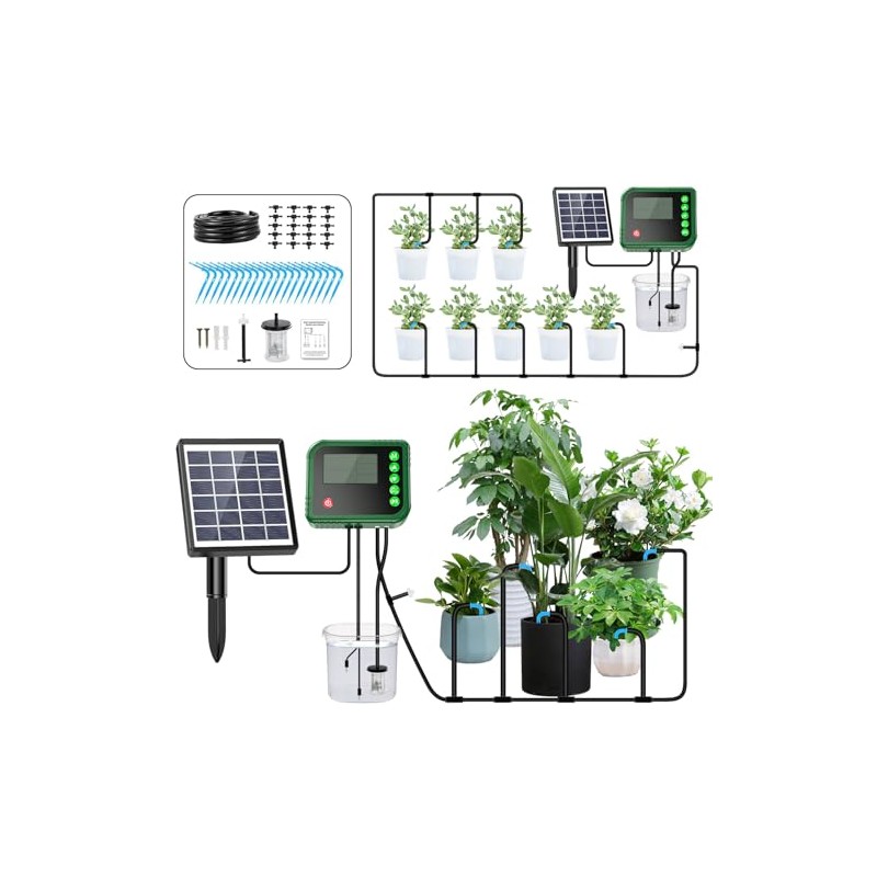 Lewisia Solar Automatic Drip Irrigation Kit with Timer and Water