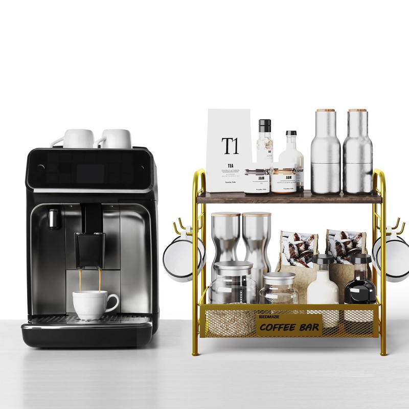 Coffee Bar Organizer for Countertop Station, Simple Assembly 2 Tier