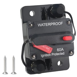 60 Amp Waterproof Circuit Breaker with Manual Reset - for Marine Trolling Motors, Boat, ATV, 12V - 48V DC, Surface Mount