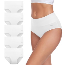 coskefy Womens Cotton Underwear High Waist Full Coverage Briefs Breathable Stretch Panties Multipack White