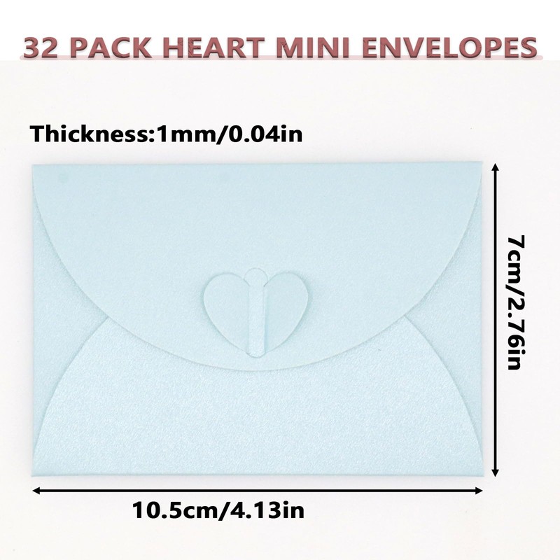 Joyangy 32pcs Heart Clasp Mini Envelopes, Blue Cute Tiny Envelopes,