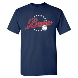 Boston Baseball Vintage Men's Fan T-Shirt (Navy Shirt, M)