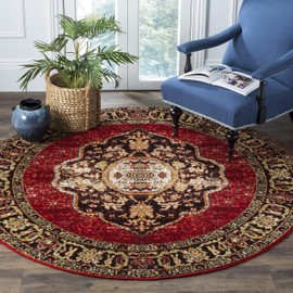 SAFAVIEH Vintage Hamadan Collection VTH219A Oriental Traditional Persian Non-Shedding Dining Room Entryway Foyer Living Room Bedroom Area Rug, 6'7" x 6'7" Round, Red / Multi