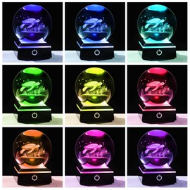 Enjinkail 3D Crystal Ball Sea Turtle Gifts for Women Men Snow Globe Ornament with LED Base Night Light, Laser Engraved Sea Turtle Decor Figurines Gifts for Turtle Lovers