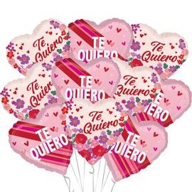 10Pcs Valentine's Day Party Balloons Heart Shaped Foil Balloons Spanish Te Quiero Mylar Balloons for Valentines Day Anniversary Wedding Proposal Party Decorations Supplies