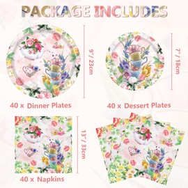 LWYGEGJO 120Pcs Tea Party Decorations Tea Floral Party Supplies Floral Theme Plates and Napkins Sets Flower Tableware for Girl's Birthday Baby Shower Wedding