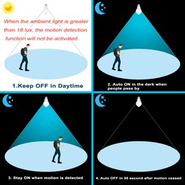 GREENIC Motion Sensor Light Bulbs for Outdoor Indoor, 9W A19 Motion Detector Led Bulb, 60 Watt Equivalent, E26 800lm 5000K Daylight, Dusk to Dawn Motion Activated Security Lights for outside, Inside (2 Pack)