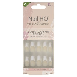 NAIL HQ Long Coffin French Nails, Natural & White