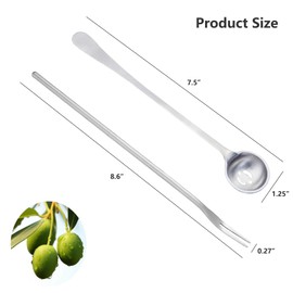 2 PCS Olive Spoon and Pickle Fork, 7.5 Inch Olive Spoons with Holes, 8.6 Inch Pickle Forks for the Jar, Stainless Steel Long Handle Food Picker for Pickle, Asanta Jars Serving Spoon and Fork Set