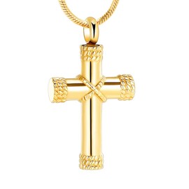 shajwo Cremation Jewelry Cross Urn Ashes Necklace for Women Men Urn Pendant Memorial Keepsake Ash Holder,Gold