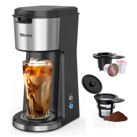 Sboly Iced Hot Coffee Maker Single Serve Coffee for K Cup Ground Coffee Self Cleaning