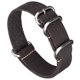Benchmark Basics Leather Watch Band - Zulu Crazy Horse Oiled Leather One-Piece Watch Strap - 24mm Dark Grey