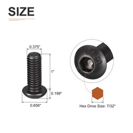 DTGN 10pcs 3/8-16x1" Button Head Socket Cap Screw Machine Carbon Steel Black Oxide Hex Drive Full Thread UNC Fastener