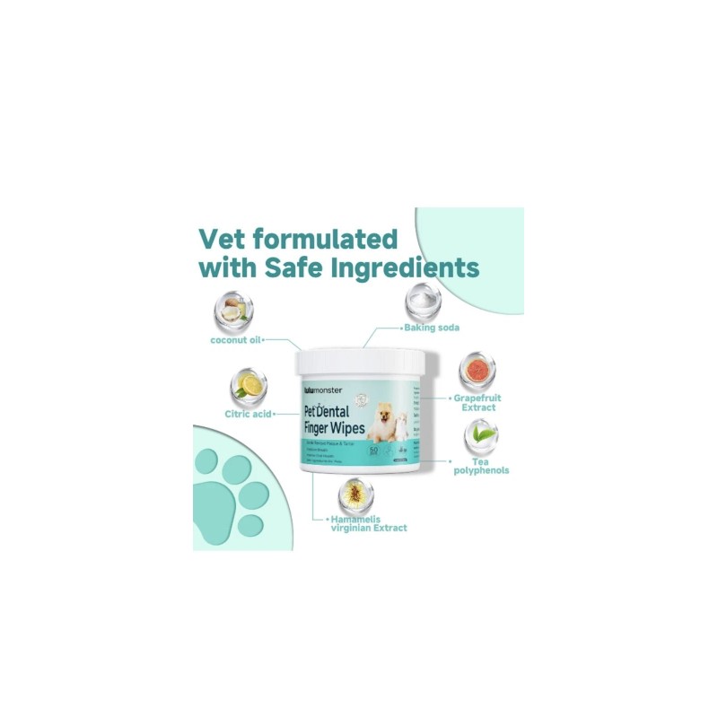 Lulumonster Pet Dental Finger Wipes for Dogs-Cats,Dog Teeth Cleaning Wipes