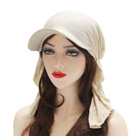 ZLYC Women's Summer Chemo Headwear with Brim Visor Pre-Tied Lightweight Beanie, Plain beige.