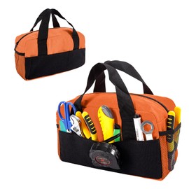 Small Tool Bag, Tool Organizer Bag – Canvas Wide-Mouth Tote – for Garage, Workshop, Home Improvement & Travel – fit for Men, Mechanics, Electricians, Carpenters & DIY Professionals(Orange, 16 Inch)