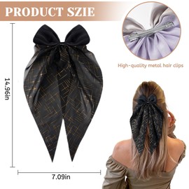 Hair Bows for Women,Silky Stain Hair Ribbon Hair Bow Clips With Long Tail,French Barrettes for Girls Hair Decor Accessories,Black