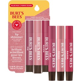 Burt's Bees Lip Shimmer Nude Collection for Valentine's Day Gifts, Tinted Lip Balm Stick, Moisturizing for All Day Hydration with Natural Glowy Pigmented Finish & Buildable Color, Value Pack, 3 Tubes