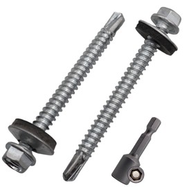 SKIR'CO Pack of 50 Galvanised Roofing Screws 5.5 x 60 mm Hexagonal Head DIN 7504-K Self-Drilling Screws with EPDM Sealing Washers