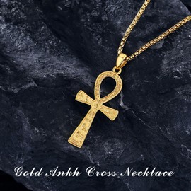 EUDORA Sterling Silver Ankh Cross Necklace for Women Men,18K Gold Plated Sterling Silver Cross of Life Necklaces Ancient Egyptian Rune Pendant Ancient Egypt Cross Jewelry, Gift for Women Mens, 22inch