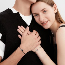 JFASHOP Yin Yang Bracelet 925 Sterling Silver Taichi Pair BFF Chain Mountain Sun Pendant Bracelet 2 Pieces Yin Yang Chain Jewellery Gifts for Women Men Couple, Silver, Cubic Zirconia