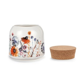 DEMDACO byDesign Serving Collection Watercolor Floral Meadow Pattern Small 4.5 x 3.5 Stoneware with Cork Lid Cookie Storage Jar Canister