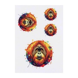 4 x 'Colourful Orangutan' Temporary Tattoos - Water Resistant, Skin-Safe, Non-Toxic Transfers, Mixed Sizes (TO00073856)