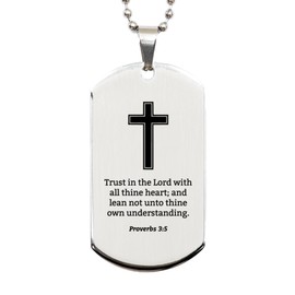 Proverbs 3 5 Necklace - Proverbs 3:5 Bible Verse Dog Tag Necklace for Men - Christian Bible Gifts for Women Scripture with Cross Religious, Inspirational Gifts Him Her