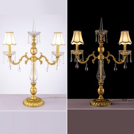 Wellmet Gold Crystal Table Lamp, 2 Light Crystal Table Lamp for Bedroom, Vintage Table Lamps for Living Room, Bedroom, Office Hotel Decor, Modern Palace Lights