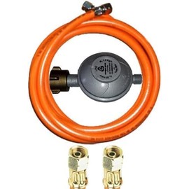 TGO Gasgeräte GmbH: 50 mbar Pressure Regulator + Propane Gas Hose with 1/4 Inch Left x 1/4 Inch Left Union Nut (50 mbar + 150 cm PVC Gas Hose, Orange)