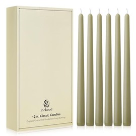 Pickood New Burning Formula Unscented Dripless 12-Inch Taper Candles Set of 12 - Sage Green, for Wedding, Dinner - Smokeless, Long Burning - Hand Poured, Colored Tall Candlesticks - Verde Salvia