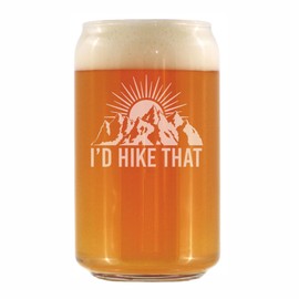 Bevvee I'd Hike That - Beer Can Pint Glass - Cool Hiking Themed Decor and Gifts for Mountain Lovers - 16 oz Glasses