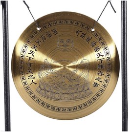 lachineuse - Laughing Buddha Gong - Tibetan Buddha Gong - Zen Wood & Copper Decoration - Chinese Decorative Object for Home, Office, Living Room - Gift Idea China Asia