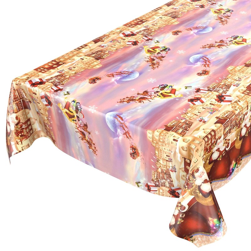 ANRO Oilcloth Tablecloth Oilcloth Tablecloth Christmas Red Christmas Round 120