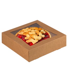 Fit Meal Prep 200 Pack 10 x 10 x 2.5 Inches Pie Boxes with Window, Square Kraft Pastry Boxes, Auto Pop-up Brown Boxes for Cookies, Cakes, Muffins, Dessert, Packaging Boxes for House and Business Use