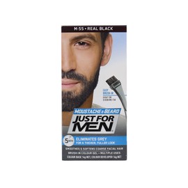 Just for men Moustache & Beard, Beard Dye For Grey Hair With Brush Included, Eliminates Grey For A Thicker & Fuller Look - Colour: Real Black, M-55, 2 Count (Pack of 1)