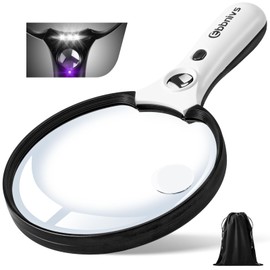 Ebbnivs Lupa Grande con luz, Lupa de 10 x 20 x 45 x Lupa iluminada de Mano con 3 Luces LED, Bolsa de Almacenamiento de luz UV, paño Limpio para Person