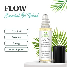 Flow Essential Oil Roll On for Women | Natural Aromatherapy Blend for PMS Support, Balance, Mood, and Comfort with Evening Primrose, Clary Sage, Copaiba, Fennel