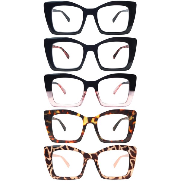 VIGOALOR Reading Glasses for Women 5 Pack Oprah Style Blue