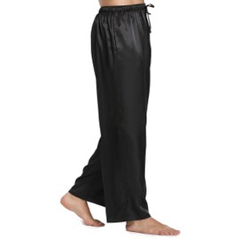 Mens Satin Pajama Pants, Long Pajama Bottoms with Drawstring