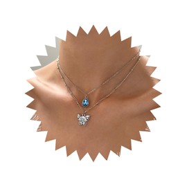 Wendalern Layered Butterfly Necklace Blue Crystal Tears Pendant Necklace Layering CZ Butterfly Chain Necklace Delicate Diamond Butterfly Tears Necklace Jewellery for Women, Metal, Diamond
