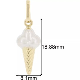 FindingKing 14 Karat Yellow Gold Two Tone Ice Cream Cone Charm 18mm