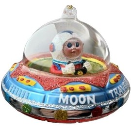 OnHoliday Glass Moon Traveler Flying Saucer Space Ship Hanging Christmas Tree Ornament