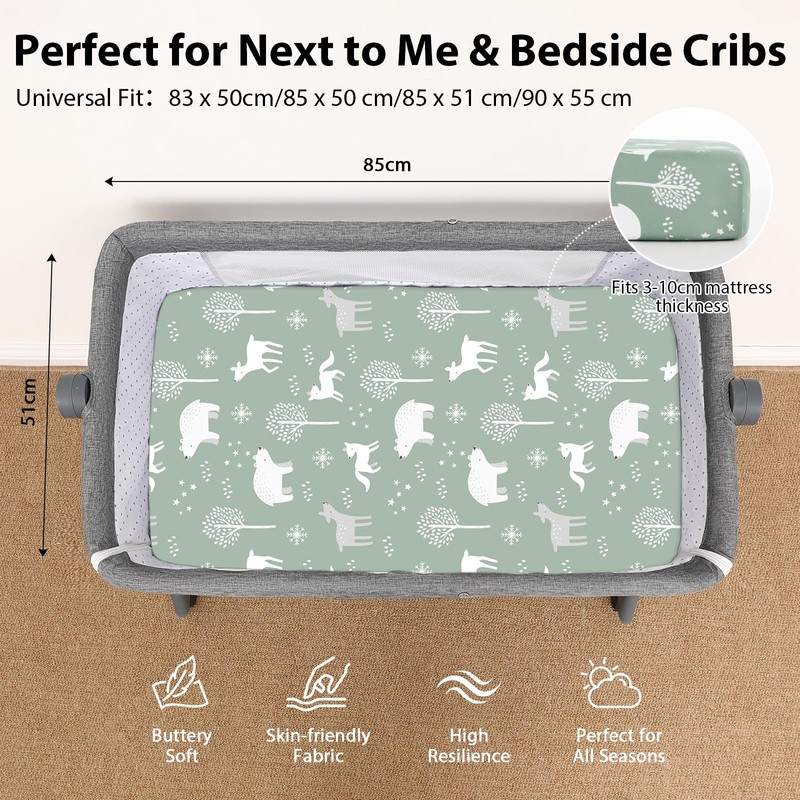 FIEMOL Next to Me Crib Sheets 85x51cm Fitted, 3 Pack