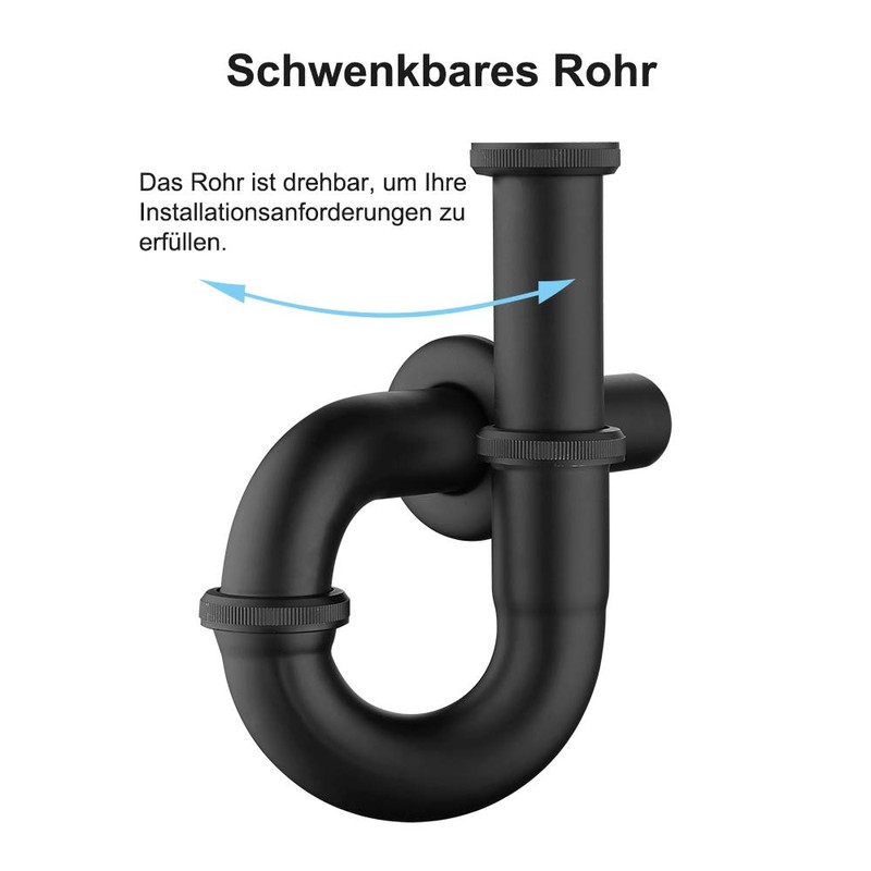 Siphon Black Matt for Washbasins and Washbasins, Keymark Brass Pipe
