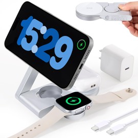 UltraQ Estación de Carga Plegable 3 en 1 para Dispositivos Apple con Cargador USB C, Cargador inalámbrico para Viajes y Oficina y hogar               