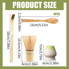 Satiskid 4 PCS Matcha Whisk Set, Ceramic Chasen Holder, Bamboo Tea Scoop, Bamboo Chasen, Chashaku, Tea Ceremony Accessory for Making Matcha, Japanese Matcha Tea Tool Set